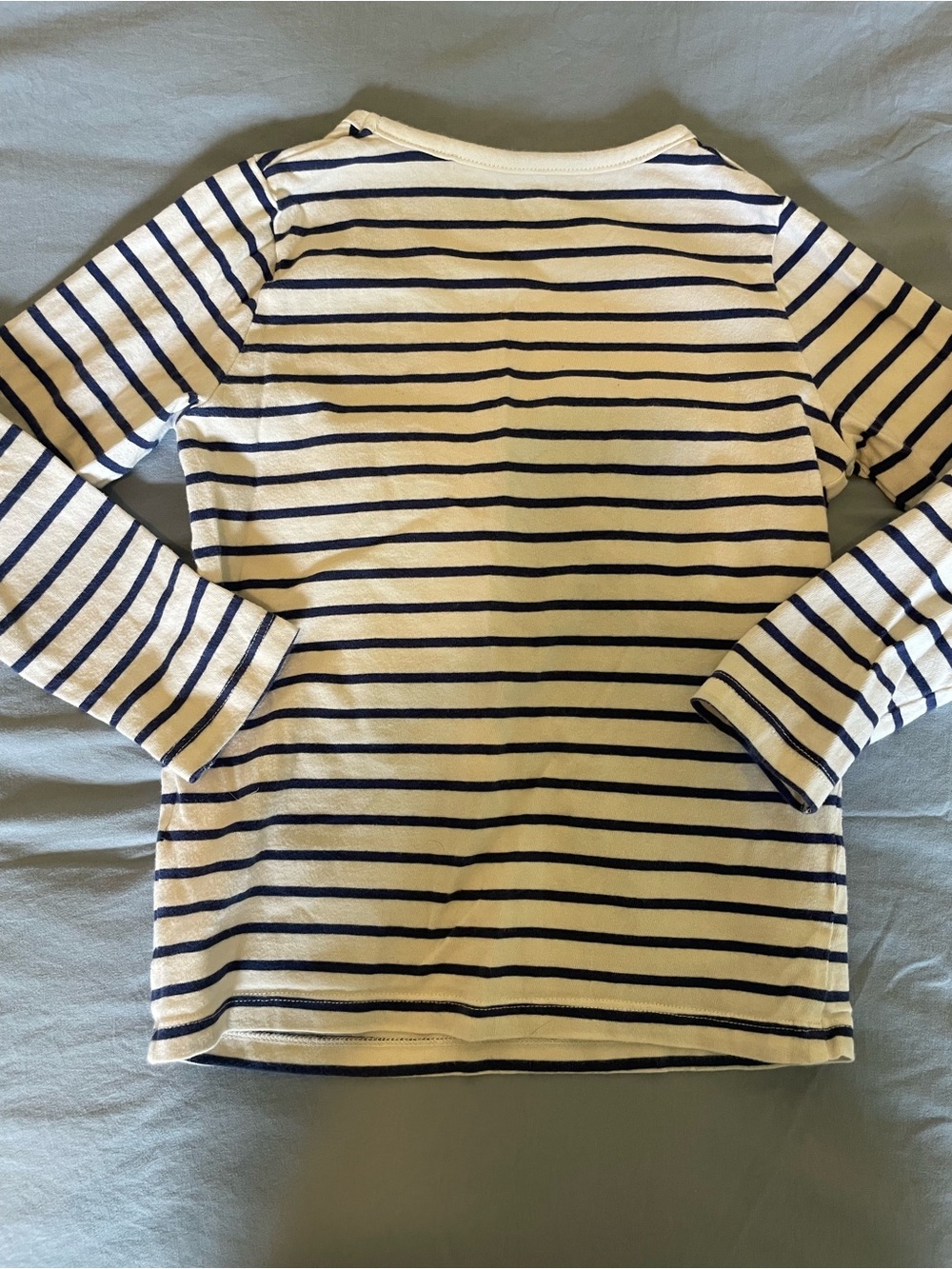 Mini Boden White & Navy Stripe Long-Sleeve Top with Multicolor Bow Appliqués - Picture 3 of 3